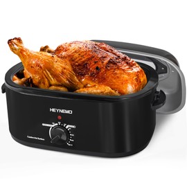 Roaster Oven 28 Quart, Electric Roaster Pan with Visible & Self-Basting Lid, Large Stainless Steel Electric Turkey Roaster Oven Defrost Warm Function, Removable Pan Rack, Fits Turkeys Up to 30LB Black