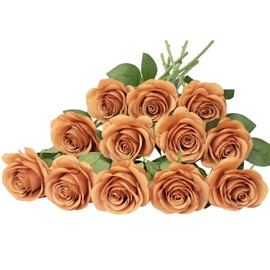 JUSMAI 12pcs Roses Artificial Flowers Terracotta Fake Roses Flowers with Long Stems Silk Flowers for Wedding Bouquet Centerpices Decorations Party Bridal Baby Shower Home Decor