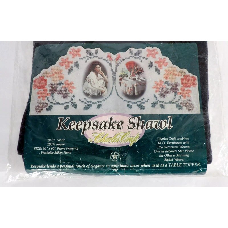 Charles Craft Vtg Charles Craft Keepsake Shawl 60"x60" Cross Stitch