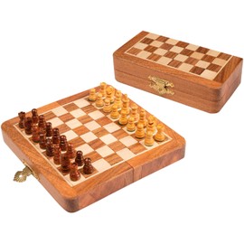 Artist Haat Chess Set - Foldable Magnetic wooden Chess board and chess pieces with storage (SIZE : 7x7 INCHES)