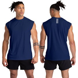 Holure Men's Gym Tank Tops Workout Sleeveless T-Shirts Athletic Muscle Tank Training Bodybuilding Shirts Navy-13-2XL