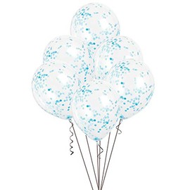 Powder Blue Confetti Clear Latex Balloons (30cm) Pack of 6 - Transparent Premium Latex, Perfect for Parties & Celebrations