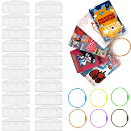 20 Pack Half Card Badge Holder for Yoto Cards 6 Ring Loops Removable Card Holder with Grippers Kids Portable Travel Carrier Card Organizer Storage Yoto Player and Mini Cards