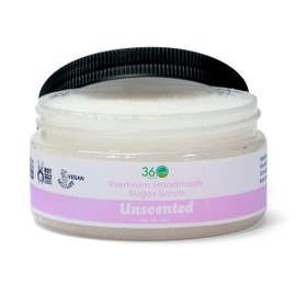 360Feel Fragrance Free Sugar Body Scrub - Great for Exfoliating Body Scrub Acne Scars Stretch Marks Foot Scrub Great Gifts For Women - 8 Fl Oz