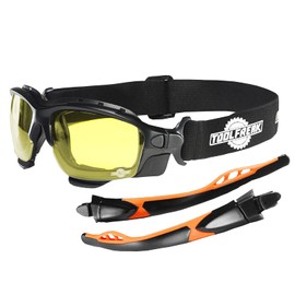 ToolFreak Spoggles Safety Glasses HD Yellow Lens, UV & Impact Protection, Foam Padded, EN166F Rated, Hard Case, Head Strap & Lens Cloth