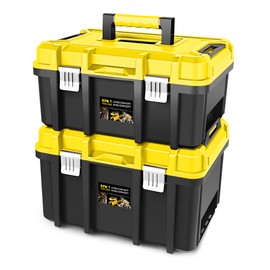 ‎DNA MOTORING 2pcs Tool Boxes Set - Lockable Organizer Storage Portable Toolbox with Removable Tray for Workshop Garage & Household, Large Capacity, TOOLS-00310-YL