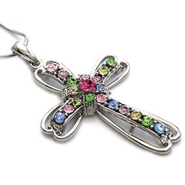 SoulBreezeCollection Multicolor Christian Cross Necklace Pendant Charm Snake Chain Fashion Jewelry
