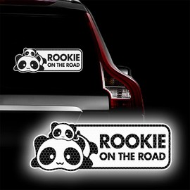 Leniutor New Driver Sticker for Cars, Cute Panda Rookie On The Road High Intensity Reflective Car Sticker Warning Caution Sign for Bumper Window Student Driver (1PCS Panda, White)