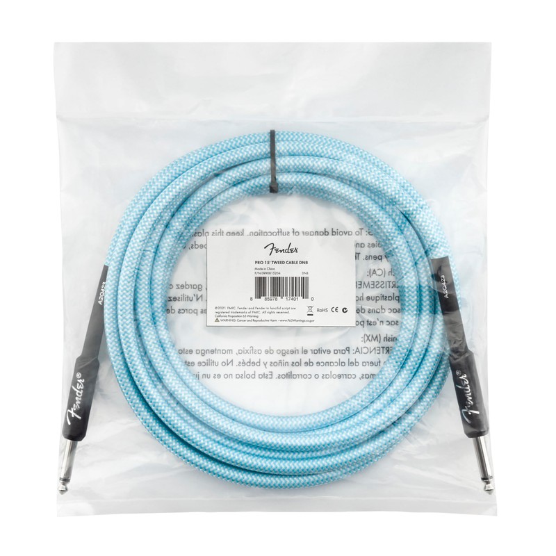 Fender Professional Series Tweed Instrument Cable, 15', Daphne Blue