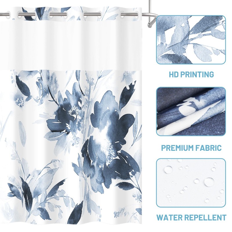 WITHLOC No Hook Shower Curtain with Snap in Liner -