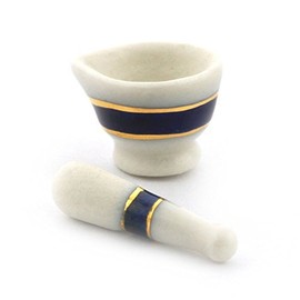 MyTinyWorld Dolls House Miniature Blue and Metallic Gold Striped Pestle and Mortar