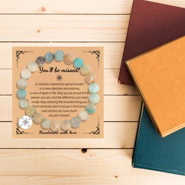 LynixTrade Natural Stone Healing Bracelet, Leaving Gifts for Colleagues Women Retirement Gifts Good Luck Bracelet with You Will Be Missed Card