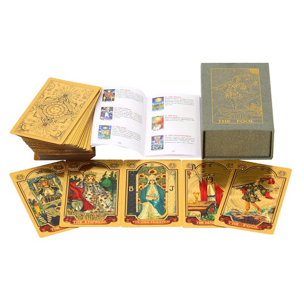 78pcs Luxury Gold Foil Tarot Deck | Gold Tarot Cards With 36 Page Guide Book | PVC Waterproof & Anti-Wrinkle | The Fool Gold Foil Tarot | Oracle Cards