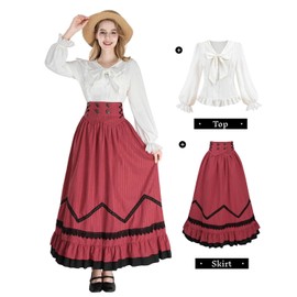 CR ROLECOS Victorian Dress for Women Renaissance Costume Medieval Outfit Maxi Skirts Blouse 2 pcs Set L