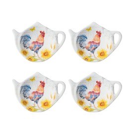 Supreme Housewares Tea Bag Holder Set of 4, Teapot Shaped Tea Bag Coasters Spoon Rests Saucer Seasoning Dish Set Teabag Holder (Sunshine)