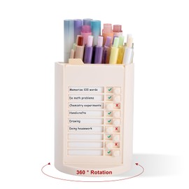 ZLLkeji Rotating Desk Organiser with To-Do List, Space-Saving Pen Holder, Children for Pens and Office Accessories, Made of Sturdy ABS Plastic, Ideal for Home Office and School, Beige