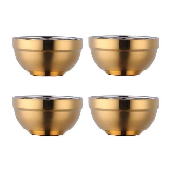 Buyer Star 4Pcs Stainless Steel Double- Walled Insulated Soup Bowls, Metal Soup Cereal Bowls, Heavy Duty Vacuum Rice Bowls for Cereal, Soup, Ice Cream, Rice, Noodles, Salad (13 oz) -Gold