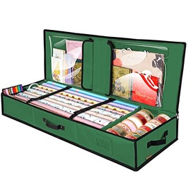 BALEINE Wrapping Paper Storage Organizer with Flexible Partitions and Pockets, 40" Durable 600D Oxford Fabric Gift Wrap Storage Bag Fits Ribbon, Ornaments, Holiday Accessories (Green)