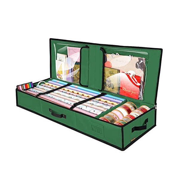BALEINE Wrapping Paper Storage Organizer with Flexible Partitions and Pockets,