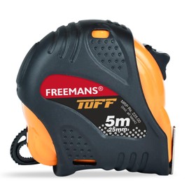 FREEMANS TUFF 5m:25mm Steel Inchi Measuring Tape with a Non Slip Rubber covered ABS case, Double-sided Printing and Belt Clip