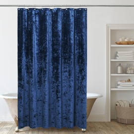 TAMGHO Crushed Velvet Shower Curtain, Navy Blue Shower Curtain Set with 12pc Polished Nickel Hooks, Machine Washable, Waterproof Lined Bathroom Curtain 72x72