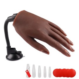 KnowU Mano de práctica para uñas acrílicas con soporte, manos postizas de silicona para practicar uñas postizas, mano de maniquí para práctica de uñas y arte de uñas, mano izquierda individual, color
