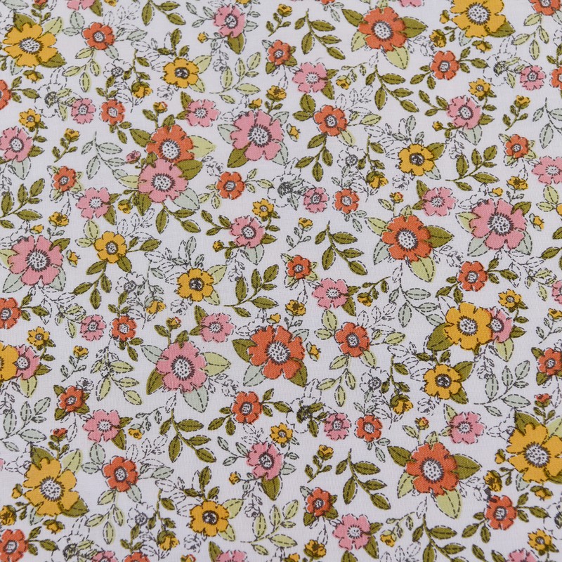 Sleepdown Ditsy Flowers Bedding Set, Pillowcase with Ribbons, Orange/White, 135