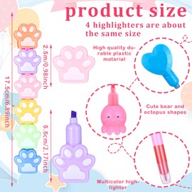 4 Pack 20 Pcs Cute Mini Highlighter Pens Stackable Kawaii Marker Pens Classroom School Pastel Color Highlighters Cute Stationary Markers for Back To School Gifts(Octopus, Bear, Heart, Round)