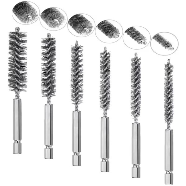6PCS Stainless Steel Bore Brush Set with 1/4" Hex Shank