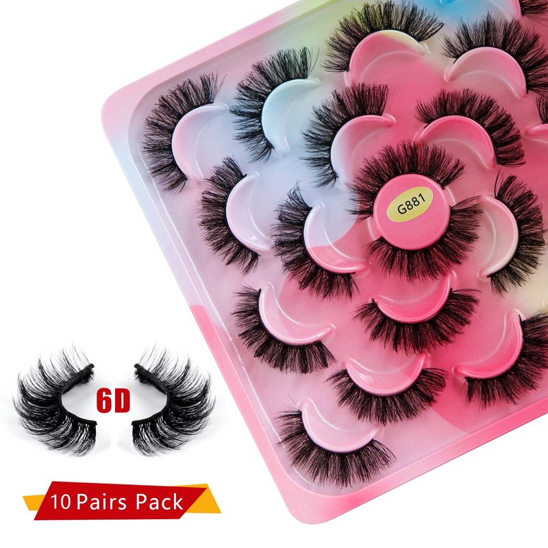 False Eyelashes, 10 Pairs, 6D False Eyelashes Set, Reusable Natural