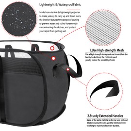 MOOMASS Pop-Up Laundry Basket，collapsible Mesh Laundry Hamper– With Extended Shoulder Straps, Sturdy Handles, and Premium Cationic Fabric (black)…