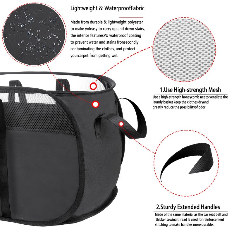 MOOMASS Pop-Up Laundry Basket，collapsible Mesh Laundry Hamper– With Extended Shoulder