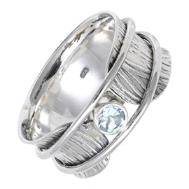 JEWELSTREZORO Blautopas Edelstein 925 Sterling Silber Spinnerring Männer & Frauen Meditationsring Alle Größen Handarbeit Schmuck TSR156H_68 (21.6)