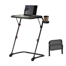 Homy Casa Adjustable Z Shaped TV Tray with Cup Holder, Small Sofa Side Table with Foldable Frame, Slide Under Couch Tray Desk for Living Room & Bedroom, Sturdy Metal Frame with PP Top, Black