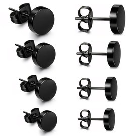 4 Pairs G23 Titanium Flat Dot Stud Earrings, Disc Stud Earrings Hypoallergenic for Women Men Girls Stud Earring Round Disc Earring for Sensitive Ears 2/3/4/5mm (Black)