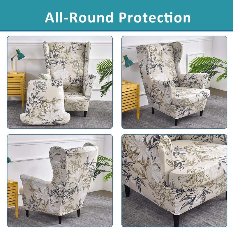 Wing Chair Slipcovers 2 Pieces Stretch Spandex Wingback Chair Covers