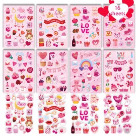 Bighan 16 Sheets Valentine's Day Gift Tags Stickers, Love Heart Stickers for Boys Girls Valentine's Day Party Favor Decoration Valentines Day Gifts for Kids Classroom Decor
