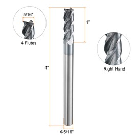 HARFINGTON Carbide Square Nose End Mill Bit 5/16" Cut Dia 4 Flutes TiAlN Coated Milling Cutter for Hardened Steel Metal (5/16" Shank 1" Cut Length 4" Long 30 Degree Helix HRC53-55)