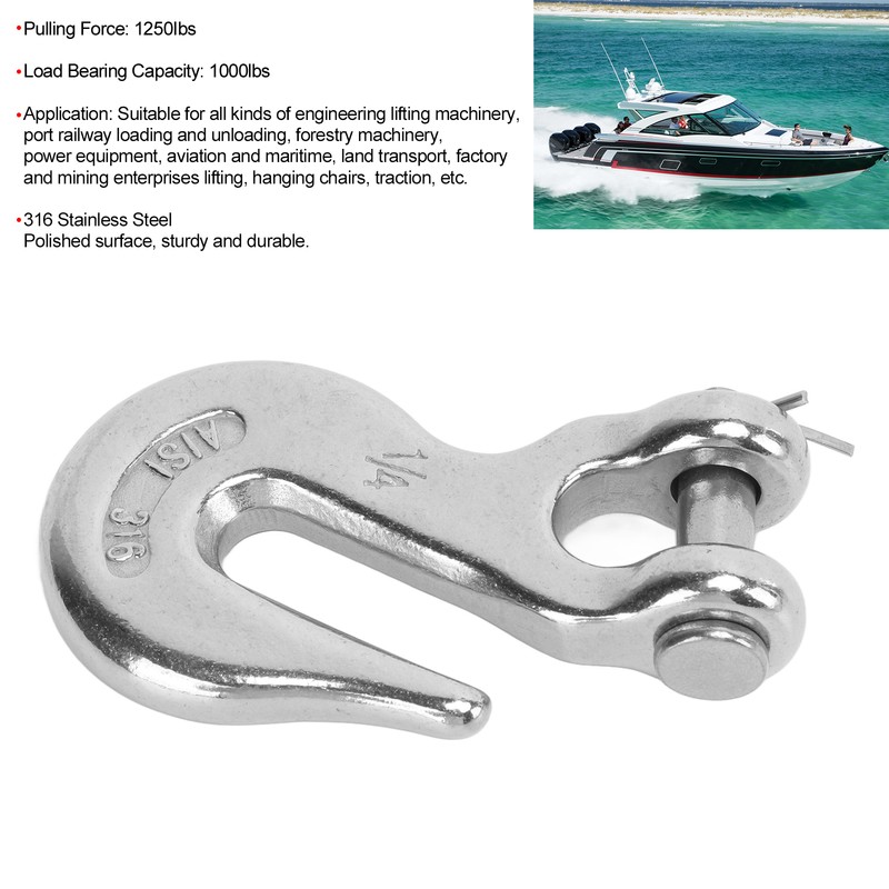 Marine Boat Slip Lifting Hook 1/4in 1000lbs Load Bearing Capacity