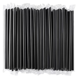 [Individually Wrapped] ANGLED TIPS 100 Pcs Black Disposable Jumbo Smoothie Straws & Boba Straws, Wide Plastic Milkshakes Drinking Straws, BPA FREE (9.45" long and 0.43" Diameter)