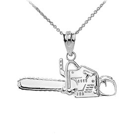 Claddagh Gold - High Polish 925 Sterling Silver Chainsaw Pendant Necklace, 20 inches