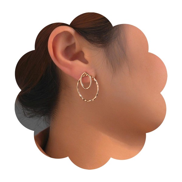 Dervivea Boho Gold Oval Circle Earrings Oval Circle Hoop Stud