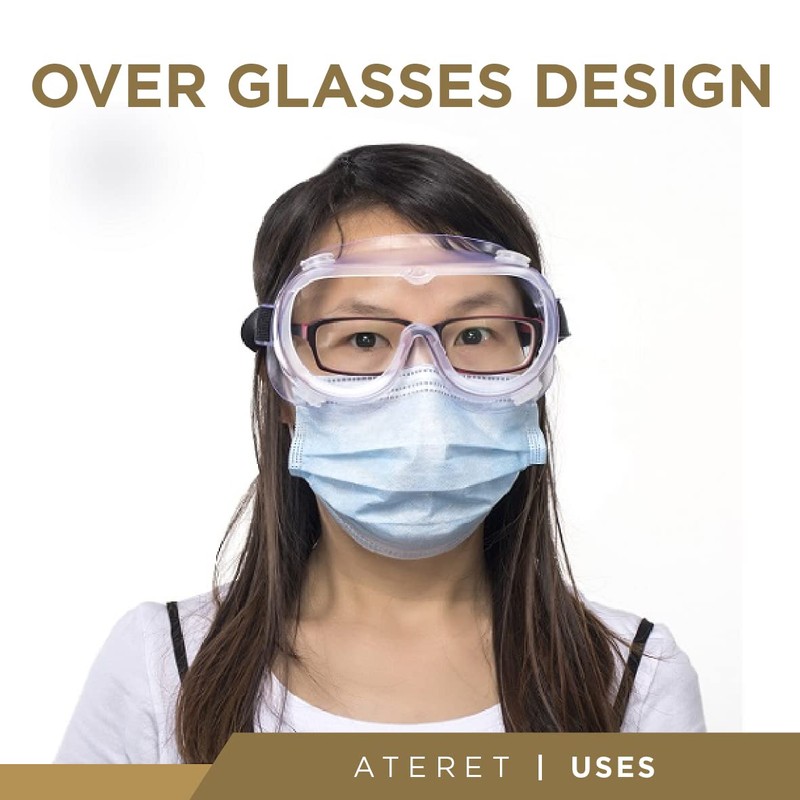 ATERET 10 Pack Safety Goggles, Lightweight Adjustable Clear Lens Eyewear,