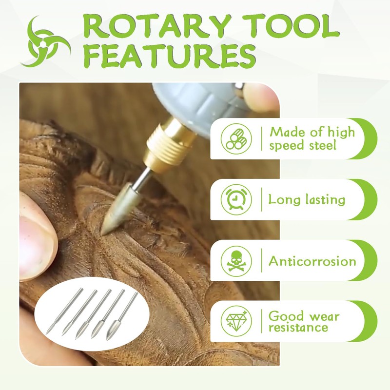 EPLZON Wood Carving Tools for Rotary HSS Tool 1/8” Shank
