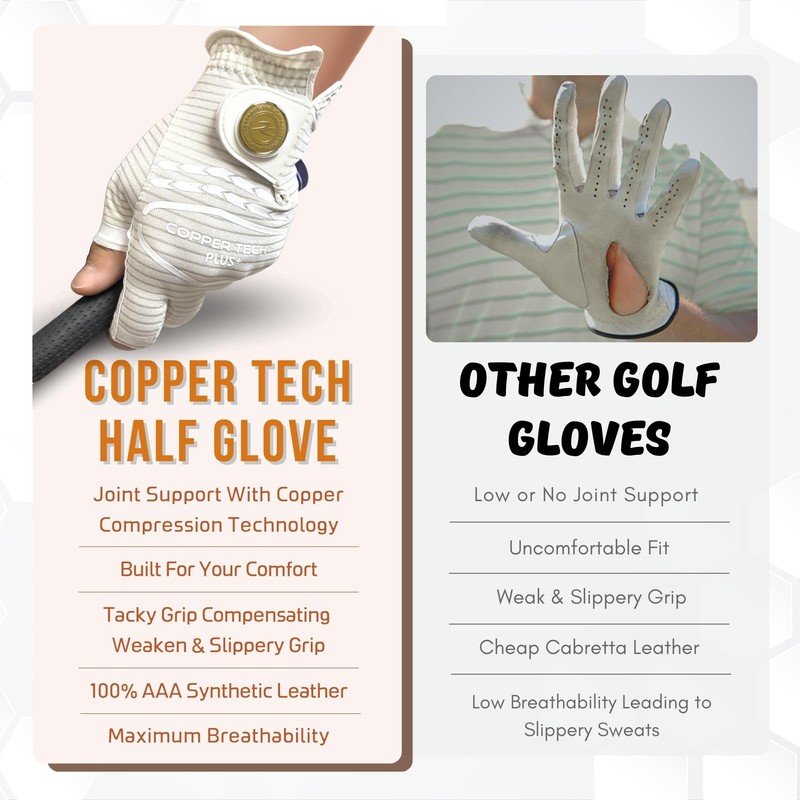Copper Tech COPPERTECH Plus Womens Half Glove Worn ON Left