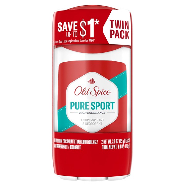Old Spice High Endurance Anti-Perspirant Deodorant for Men, Pure Sport Scent, 3.0 oz Twin Pack