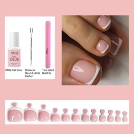 French Fake Toe Nails Set - 120PCS Square False Toenails Short - White French Tip Pink Press on Toenails - Glossy Full Cover Acrylic False Toe Nails For Women Nail Art DIY Gift