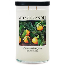 Village Candle Clementine Evergreen Large Tumbler Jar Candle, 19 Oz, Traditions Collection, White