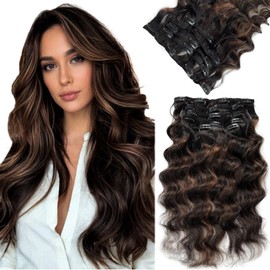 70g Seamless Clip in Hair Extensions Real Human Hair（wave） (#1bt6p1b LW, 20inch)
