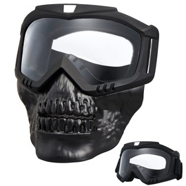 Skull Motorcycle Goggles with Removable Face Mask，Dirt Bike Goggles Motocross Windproof ATV Dustproof Racing Scratch Resistant Ski Protective Safety Glasse